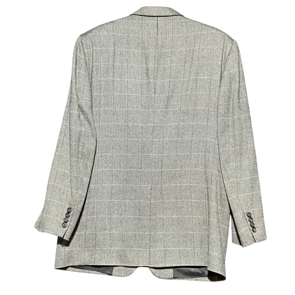 JOS A BANK Wool Silk Cashmere Linen Blazer 42 Regular Grey Windowpane Sport Coat